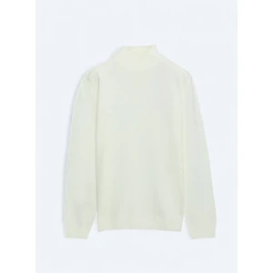 Ekru Yarım Balıkçı Yaka Düz Örgü Triko Kazak