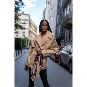 Tyra Camel Kemerli Kısa Trençkot