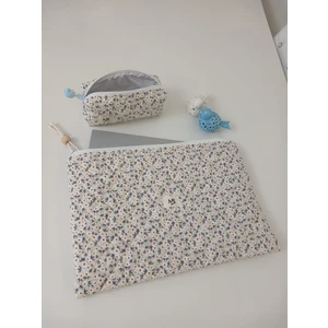 Krem Papatya Desenli Laptop Kılıf- Kalem Çantası 2'liset (10-11-12 Inç)