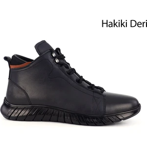 Erkek Antik Lacivert Fermuarlı Hakiki Deri Outdoor Bot