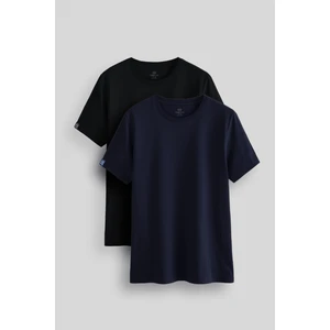 Standart Fit Basic O Yaka 2li Paket Siyah-Lacivert Erkek T-Shirt - 87911
