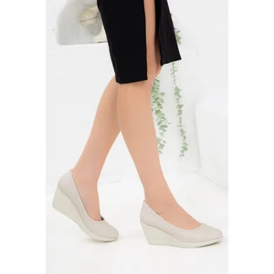 Dolgu Taban Suni Deri Ortopedik Ten Kadın Dolgu Topuklu Ayakkabı