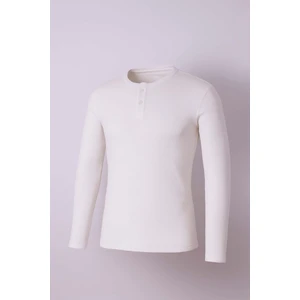 Düğmeli Waffle Ekru Erkek Sweatshirt 5070