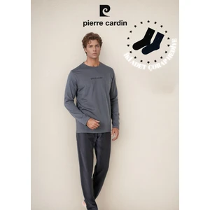 Erkek %100 Pamuk Yazı Detaylı Uzun Kol Pijama Takımı OL.PC.6095.001