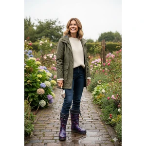 Konçlu Peluşlu Kadın Yağmur Çizmesi 36-40 Mürdüm Çiçekli