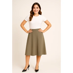 Kadın Haki Renk Midi Boy Etek - Rahat ve Şık