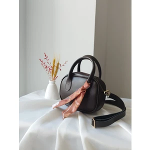 Mini Fular Detaylı Deri Kadın El, Omuz, Çapraz Çanta Acı Kahve