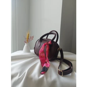 Mini Fular Detaylı Deri Kadın El, Omuz, Çapraz Çanta Bordo