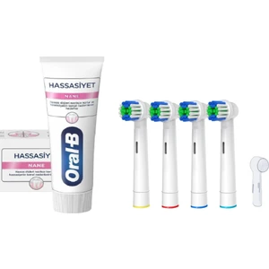 Şarjlı Diş Fırçaları Için 4 Adet Muadil Pricesion Clean Yedek Başlık - Oral-B Diş Macunu -1 Adet Kapak