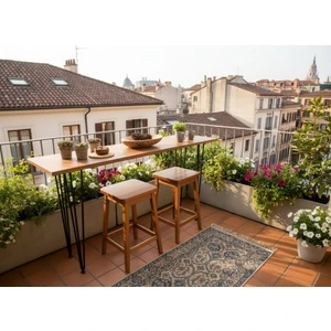 %100 Masif Ahşap Balkon Masası Çift Kat Vernikli | Kahve Köşesi, Yemek Masası, Oturma Odası