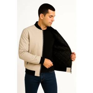 Erkek Içi Astarlı Fermuarlı Bomber Mont Ceket - Bej