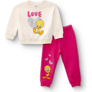 Looney Tunes Kız Bebek Eşofman Takımı Üç Iplik Bisiklet Yaka Uzun Kol Ribanalı Paça