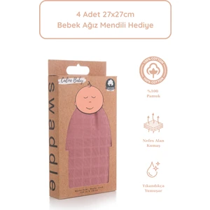 Caline Baby %100 Pamuk Premium & Hafif Müslin Bezi Örtüsü I 120x120 cm I Gülkurusu &  4 Adet Ağız Mendili 27x27cm