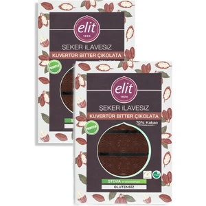 Elit Çikolata Şeker İlavesiz, Vegan ve Prebiyotik Bitter Çikolata Kuvertür 250g 2'li Set (2x250g) Glutensiz
