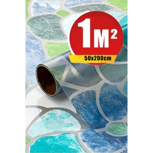 Gekkofix Mavi Çiçekli Cam Vitray Folyo Kendinden Yapışkanlı 0,45m x 1m