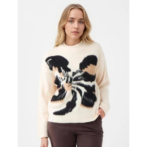 Jimmy Key Krem Rengi Yuvarlak Yaka Desenli Triko Kazak