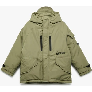 Uzun Kollu Fermuarlı Cepli Kapşonlu Mont