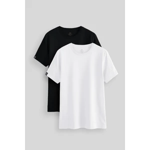 Standart Fit Basic O Yaka 2li Paket Siyah-Beyaz Erkek T-Shirt - 87911