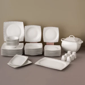 Fine Bone Yeni Lotus 61 Parça 12 Kişilik Kare yemek Takımı