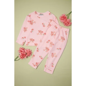 Ayıcık Desenli Bisiklet Yaka Polar Unisex Çocuk Pijama Takımı