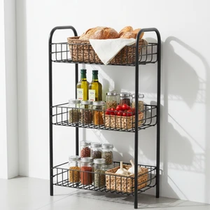 Sebze ve Meyve Sepeti Çok Amaçlı Mutfak Rafı Metal Düzenleyici Raf Çok Amaçlı Sepet Siyah