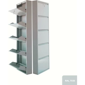 Mobilya Pratik Kilitli 5'li Metal Ayakkabılık - Açık Gri