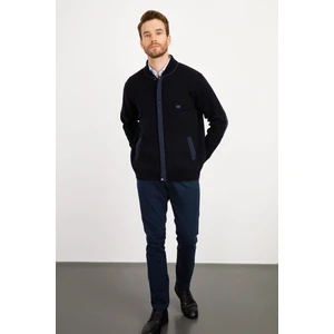 Desen Triko Erkek Pike Dokuma Fermuarlı Cepli Triko Mont Koyu Lacivert