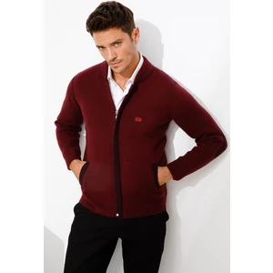 Desen Triko Erkek Pike Dokuma Fermuarlı Cepli Triko Mont Bordo