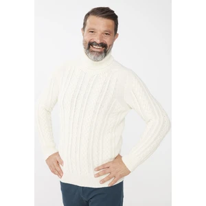 Desen Triko Erkek Balıkçı Yaka Saç Örgülü Yün Kazak Kemik