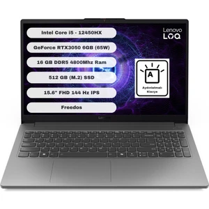 LOQ 15IAX9E Intel Core i5 12450HX 16GB 512GB SSD RTX3050 Freedos 15.6" FHD 83LK008KTR