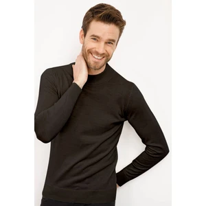 Desen Triko Erkek Basic Yarım Balıkçı Ince Triko Kazak Siyah