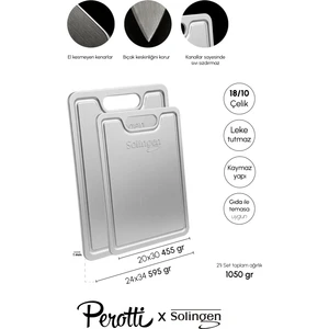 Original Solingen 2’li Paslanmaz Çelik 18/10 Antibakteriyel Mutfak Kesme Tahtası Seti 24X34CM - 20X30CM