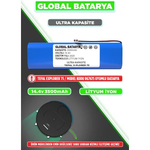 Global Batarya Tefal X-Plorer 75 Uyumlu Akıllı Robot Süpürge Bataryası 14.4V 3500MAH Li-Ion Pil (Ultra Kapasite)
