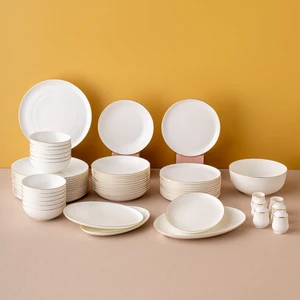 Galia Fine Bone 59 Parça 12 Kişilik Porselen Yuvarlak Yemek Takımı Beyaz Altın Kenarlı