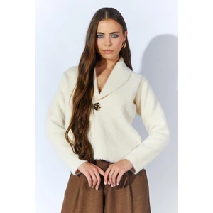 Kadın Ekru 8949 Gömlek Yaka Gold Düğmeli̇ Sakal Hirka