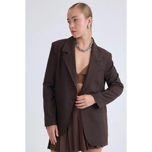 Önden Tek Düğme Kapamalı Blazer Ceket