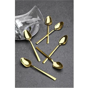 6 Adet Gold Çelik Lüx Çay Kaşığı Gold