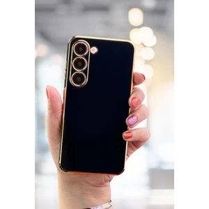 Samsung Galaxy S24 Kılıf Parlak Kenarlı Altın Işlemeli Kamera Korumalı Kapak