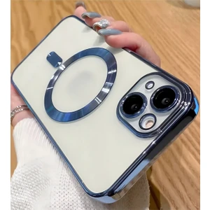 Apple iPhone 13 - 14 Kılıf Kamera Lens Korumalı Magsafe Şarj Kilifi Şeffaf Renkli Yumuşak Kapak