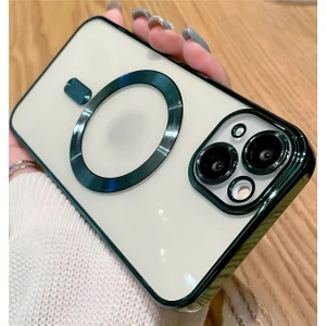 Apple iPhone 13 - 14 Kılıf Kamera Lens Korumalı Magsafe Şarj Kilifi Şeffaf Renkli Yumuşak Kapak