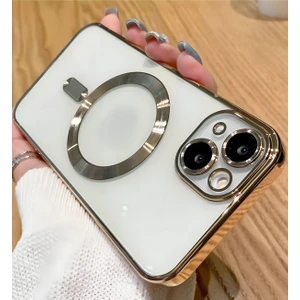 Apple iPhone 13 - 14 Kılıf Kamera Lens Korumalı Magsafe Şarj Kilifi Şeffaf Renkli Yumuşak Kapak