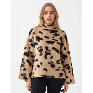Jimmy Key Taba Rahat Kesim Dik Yaka Leopar Desenli Triko Kazak