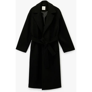 Uzun Kollu Cepli Kemerli Uzun Kaşe Kaban