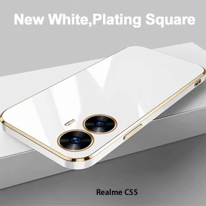 Realme C55 Kılıf Parlak Kenarlı Altın Işlemeli Kamera Korumalı Kapak