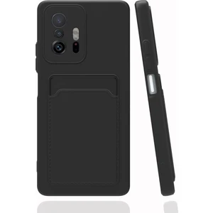 Xiaomi Mi 11T Kılıf Kamera Korumalı Kartlıklı Cüzdanlı Kırmızı Tuşlu Siyah Silikon Kapak
