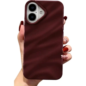 Apple iPhone 16 Kılıf Parlak Kabartmalı Dalga Tasarımlı Desenli Mürdüm Darbe Emici Silikon Kapak