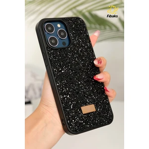 Apple iPhone 11 Pro Max Kılıf Içi Kadife Elmas Tasarımlı Siyah Taşlı Işıltılı Pırlanta Silikon Kapak