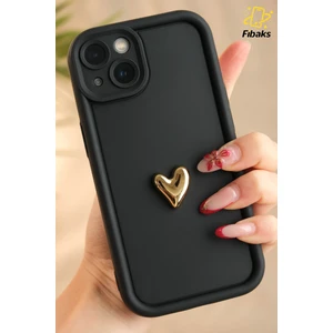 Apple iPhone 13 Kılıf 3D Kalp Tasarımlı Siyah Desenli Yumuşak Kamera Korumalı Silikon Kapak