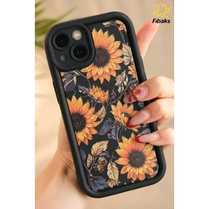Apple iPhone 13 Kılıf Yumuşak Dokulu Ayçiçeği Desenli Yumuşak Kamera Korumalı Silikon Kapak