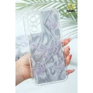 Xiaomi Redmi Note 10 Pro Kılıf Sök Tak Kamera Korumalı Parlak Hologramlı Kelebek Desenli Darbe Emici